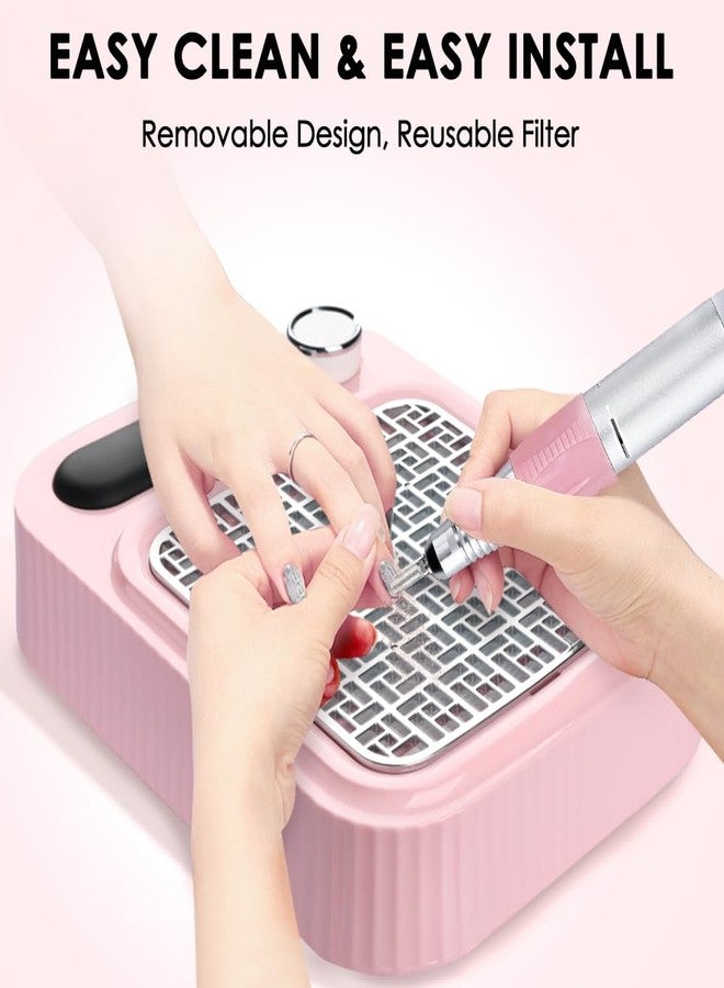BLUETOP Pink Nail Dust Collector with Reusable Filter for Acrylic Gel Nails, 80W Power Nail Vacuum Cleaner Dust Catcher Adjustable Dust Sucker for Nails Manicure Pedicure at Home Nail Salons - Image 2
